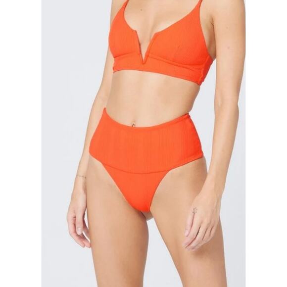L*Space Desi High Waisted Bikini Bottom in Poppy Orange Size Medium - Picture 1 of 4